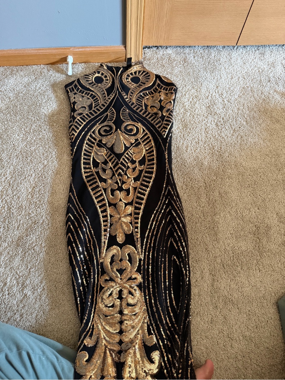 Windsor Black Midi Dress with Gold Sequin Embroidery